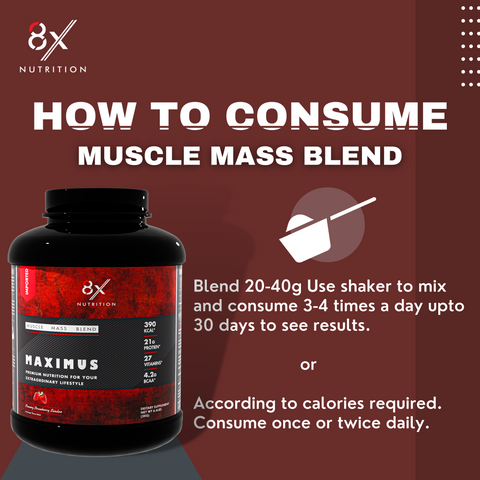 8X Nutrition Muscle Mass Blend with Complex Carbs and Proteins in 3:1 ratio (6.6 LBS) - CREAMY STRAWBERRY SUNDAE