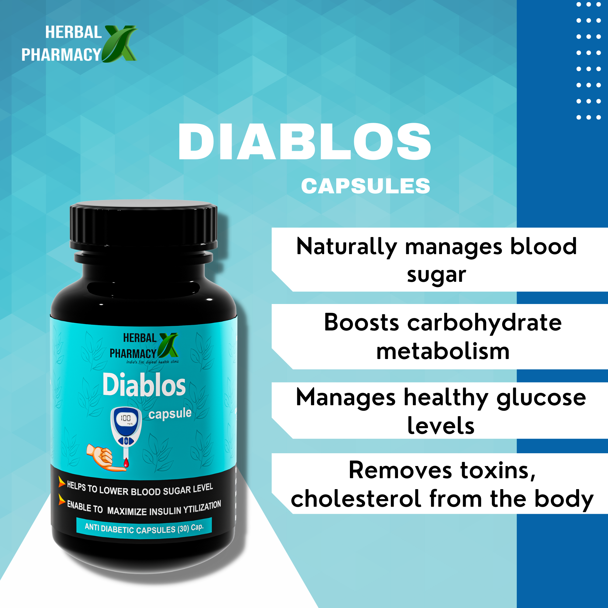 Herbal Pharmacy Diablos Capsules For Healthy Blood Sugar Levels, with Neem and Aloe Vera