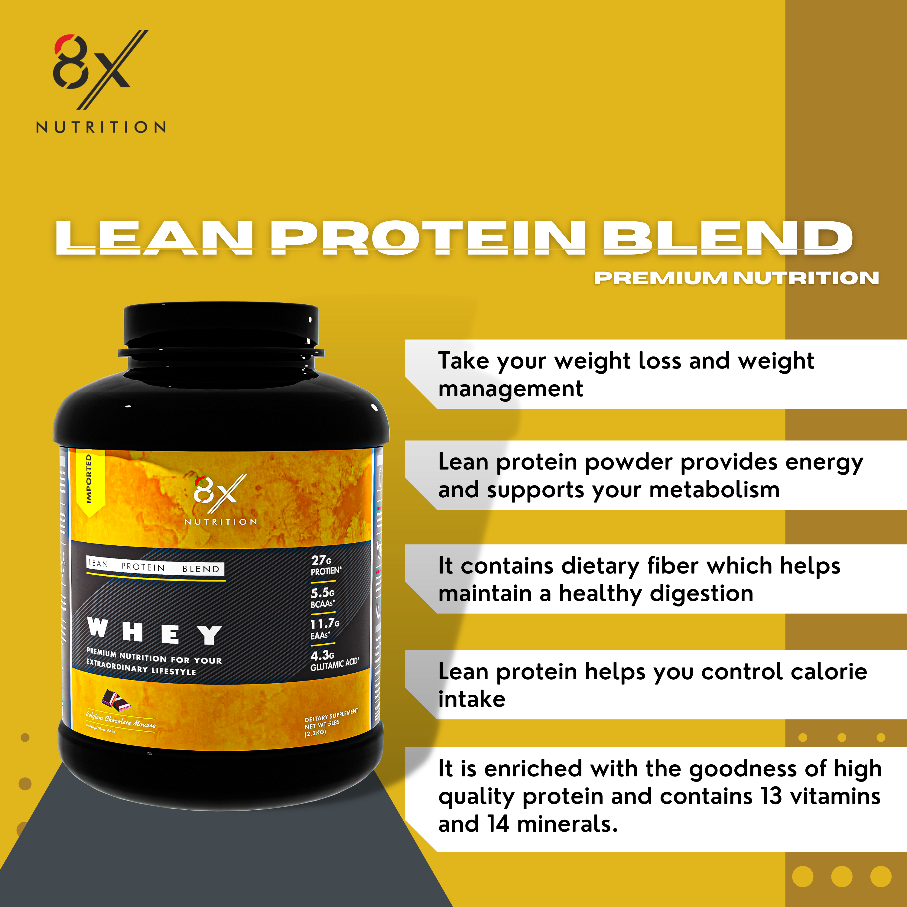 8X Nutrition Lean Protein Blend (5 LBS) - BELGIUM CHOCOLATE MOUSSE