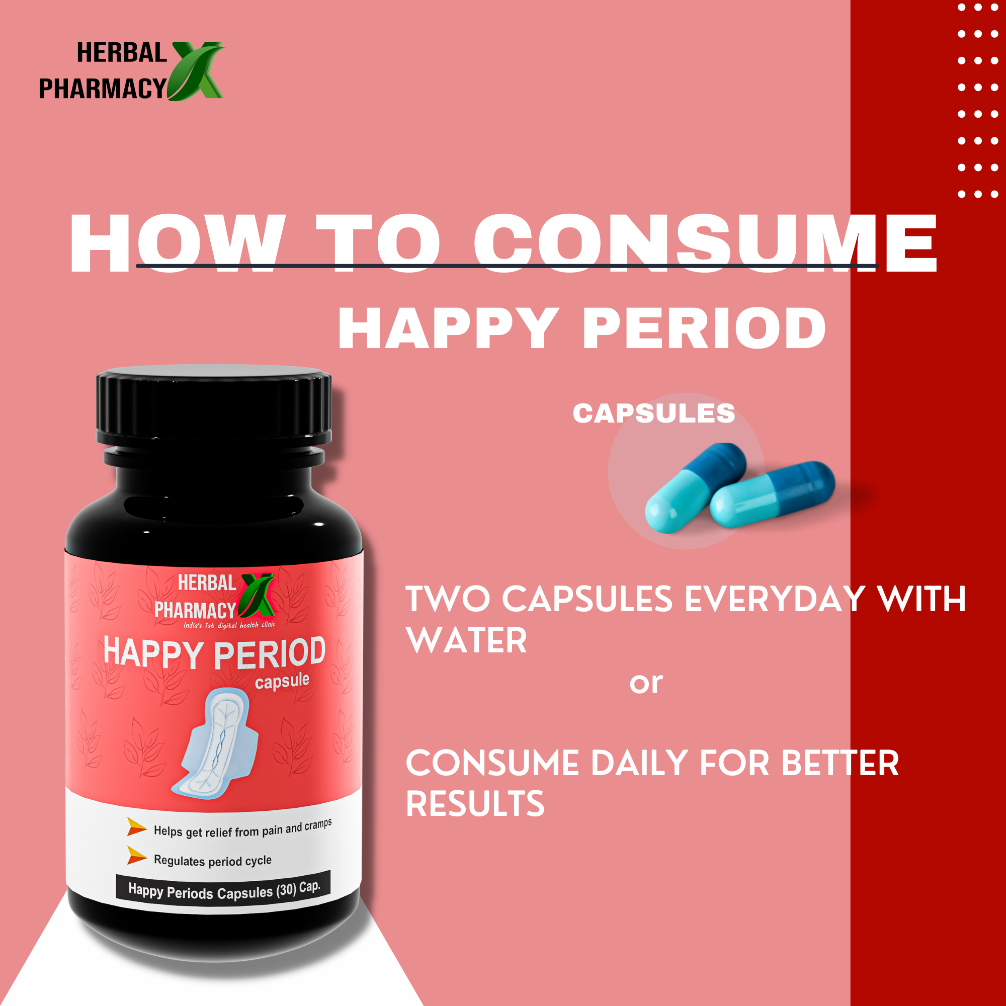 Herbal Pharmacy Happy Periods Good Period Capsule, Regulates menstrual cycle (Period Pain Relief) (30 Capsules)