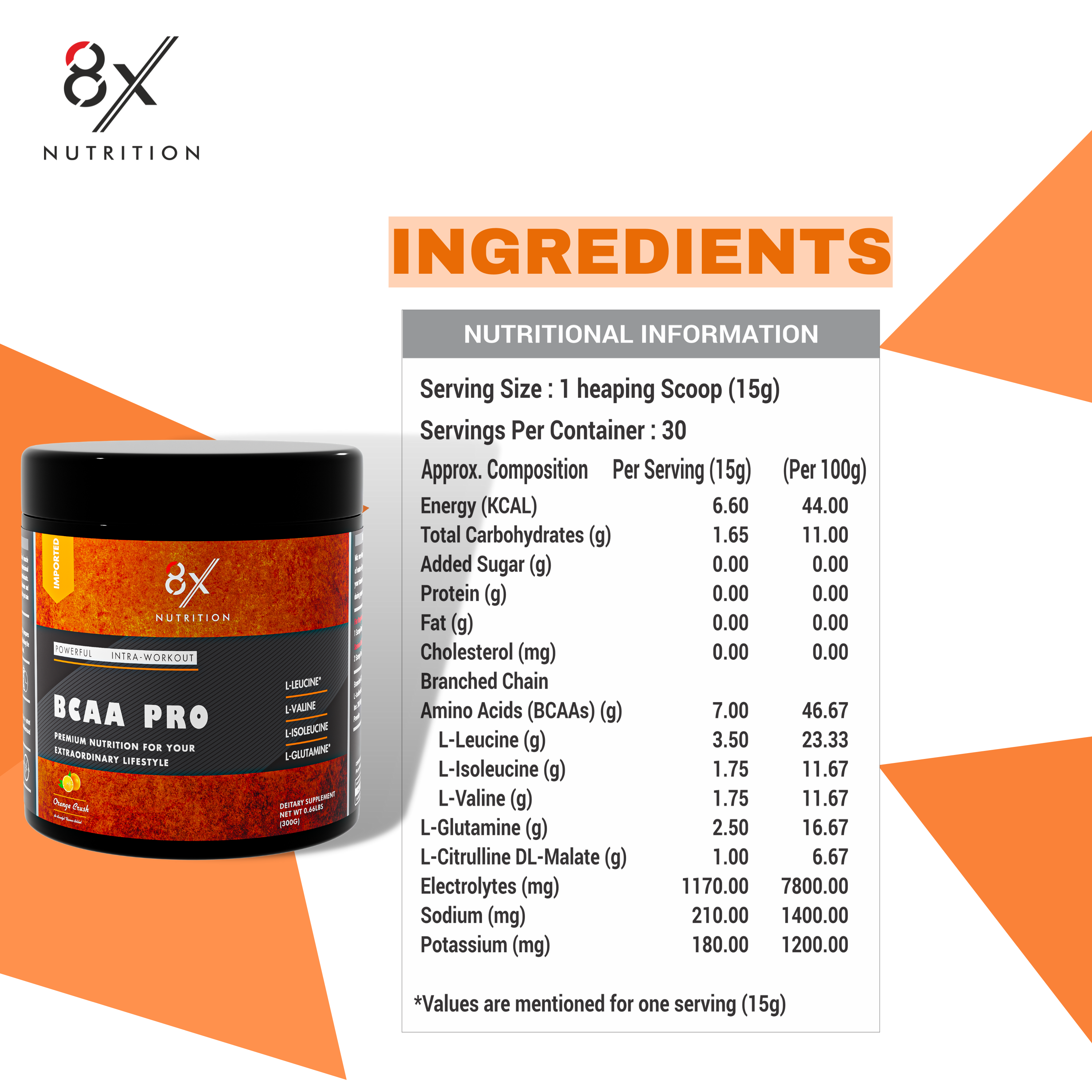 8X Nutrition BCAA Essential Amino Acids - Orange Crush
