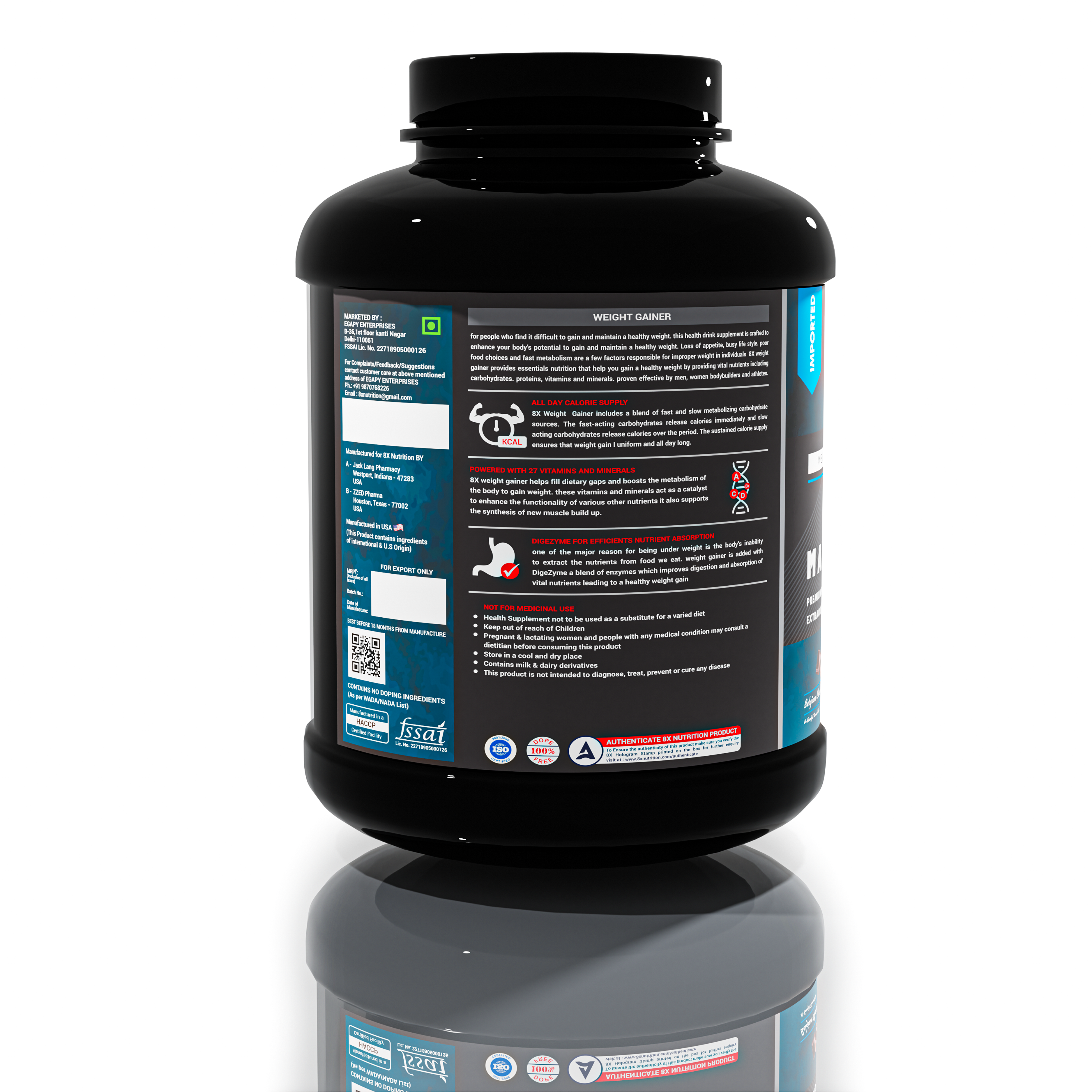 8X Nutrition Weight Gainer with Added Digezyme (6.6 LBS) - BELGIUM CHOCOLATE MOUSSE
