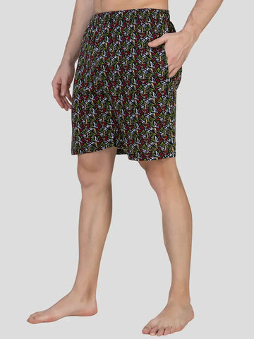 Zeffit Men's 100% Cotton printed Regular Fit Shorts|Casual Wear Bermudas Shorts - Olive