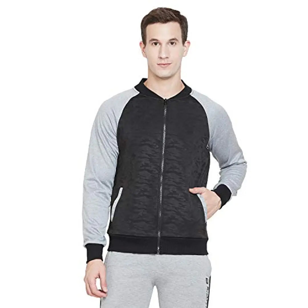 PERFKT-U Men's Zipper Sports Jacket (Black Grey)