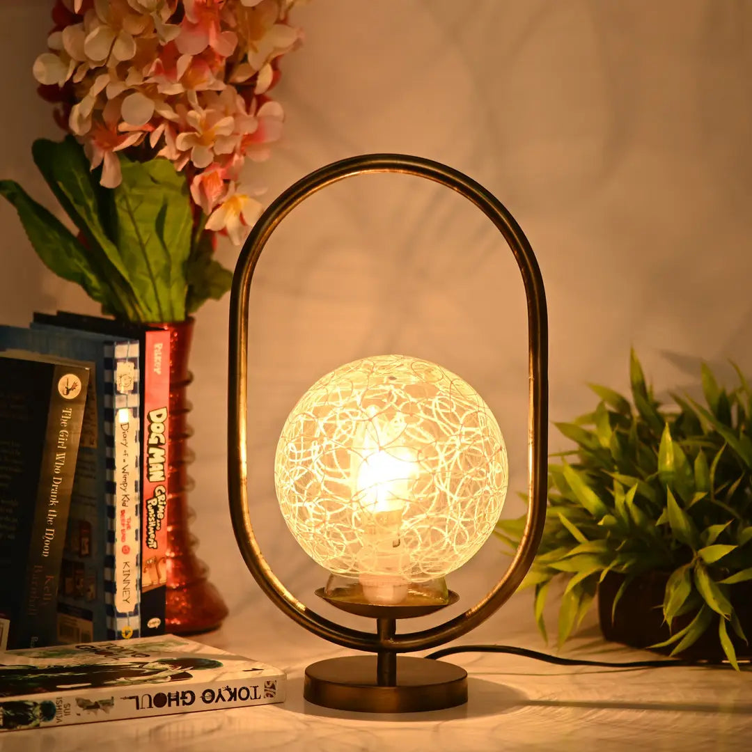 Stylish Design Oval Shape Color Table Lamp With Decorative Glass Shade