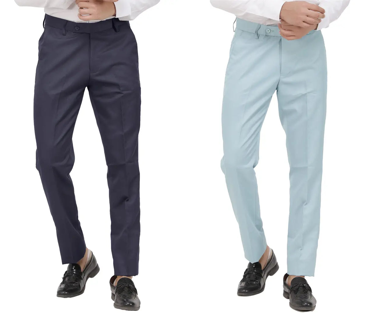 Kundan Men Poly-Viscose Blended Dark Grey and Light Sky Blue Formal Trousers ( Pack of 2 Trousers )