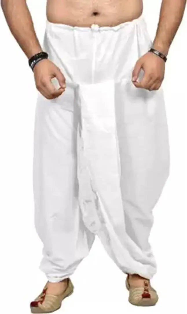 Elite White Cotton Solid Dhotis For Men
