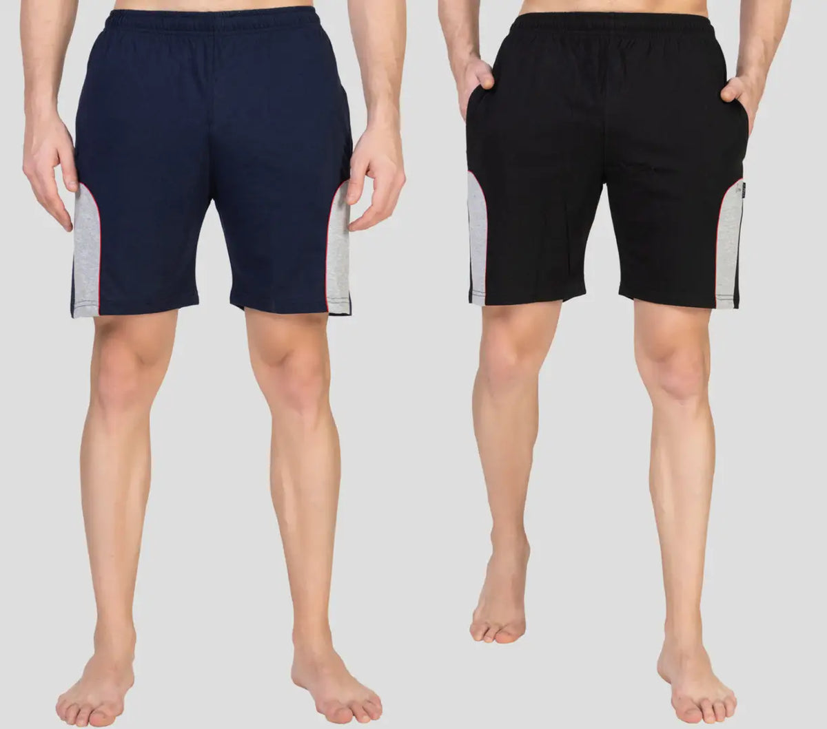 Zeffit Men's Regular Shorts , Knee Length Bermuda Lounge Shorts with Two Side Pockets Pack of 2 - Navy  Black