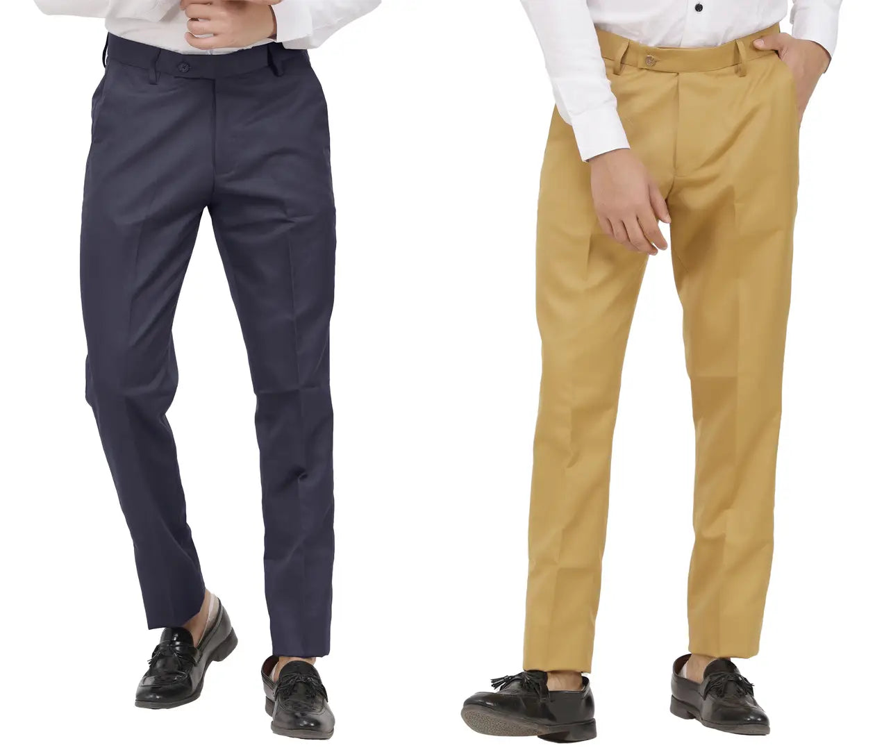 Kundan Men Poly-Viscose Blended Dark Grey and Khaki Formal Trousers ( Pack of 2 Trousers )