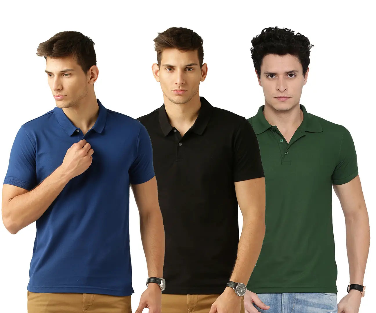 Men's Multicoloured Cotton Blend Solid Polos T-Shirt (Pack Of 3)