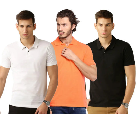 Men's Multicoloured Cotton Blend Solid Polos T-Shirt (Pack Of 3)
