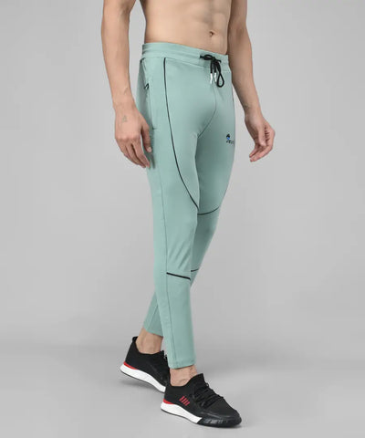 Green Cotton Spandex Solid Regular Fit Track Pants