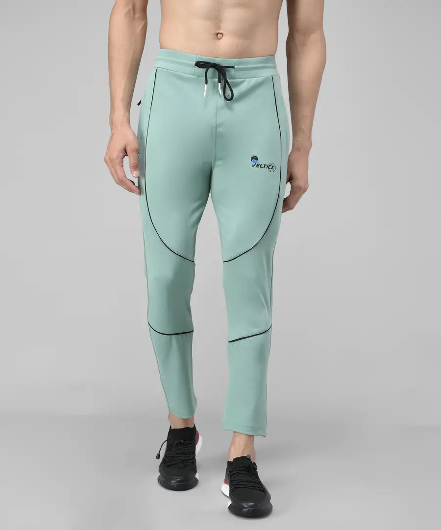 Green Cotton Spandex Solid Regular Fit Track Pants