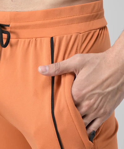 Orange Cotton Spandex Solid Regular Fit Track Pants