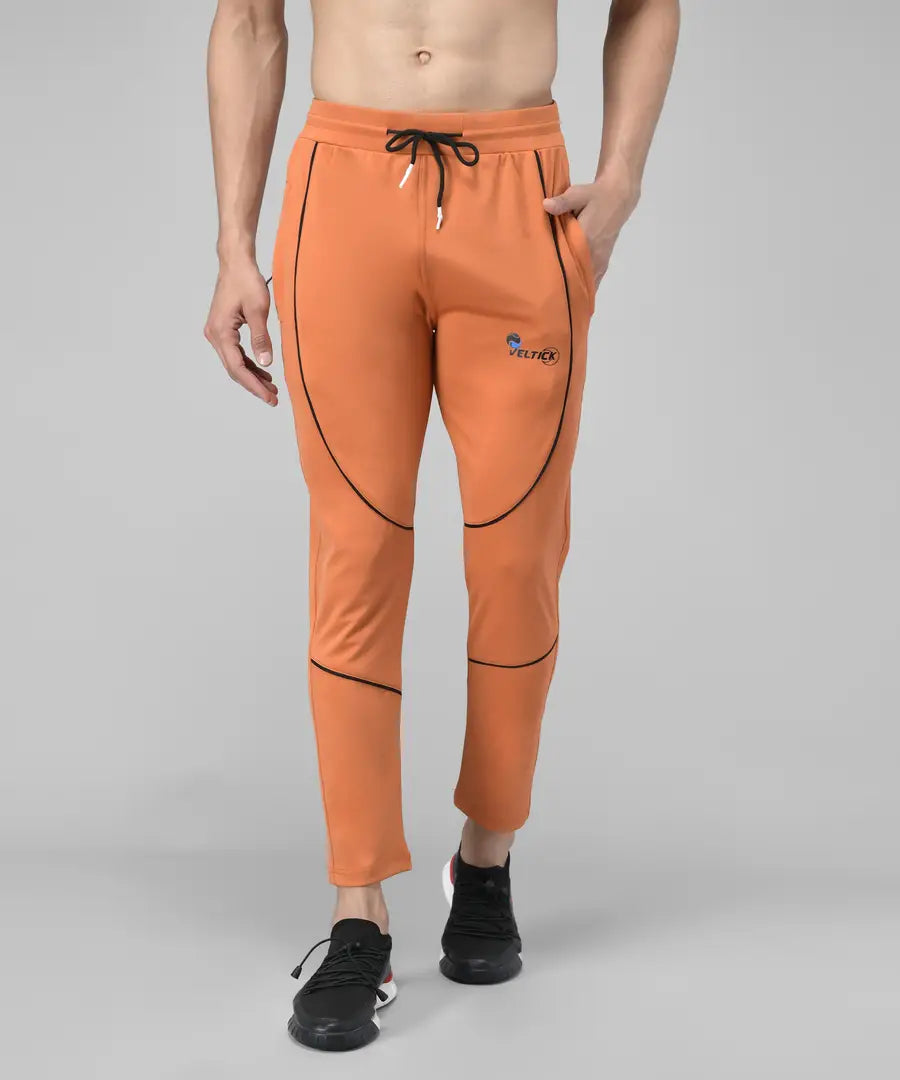 Orange Cotton Spandex Solid Regular Fit Track Pants