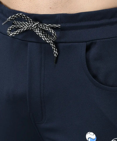 Navy Blue Cotton Spandex Solid Regular Fit Track Pants