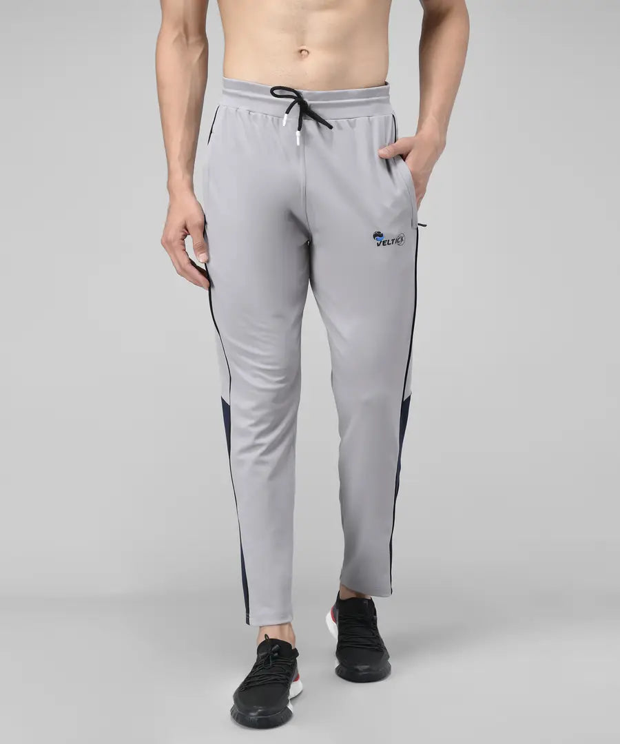 Grey Cotton Spandex Solid Regular Fit Track Pants