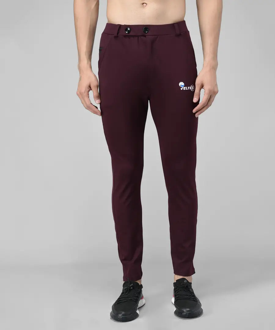 Maroon Cotton Spandex Solid Regular Fit Track Pants