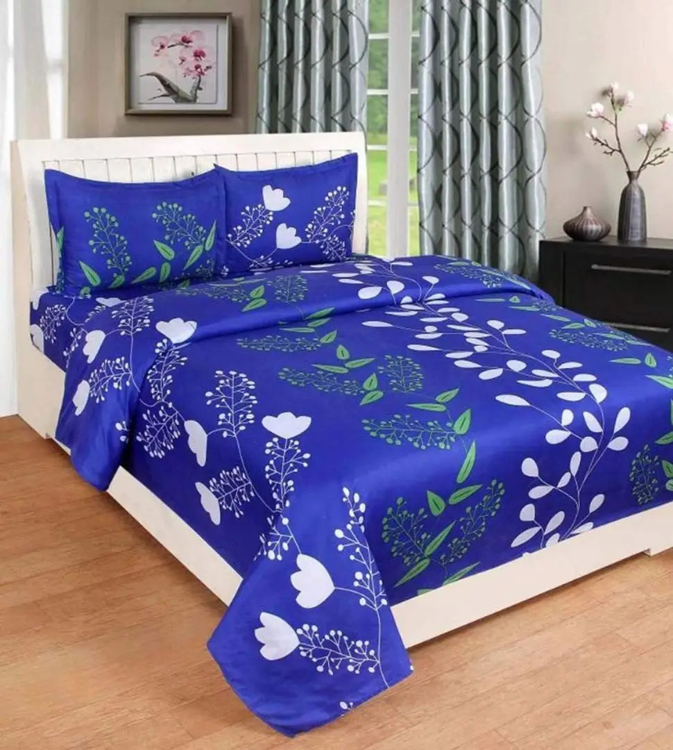 Beautiful Polyester Floral Print Double Bedsheet with Pillow Covers