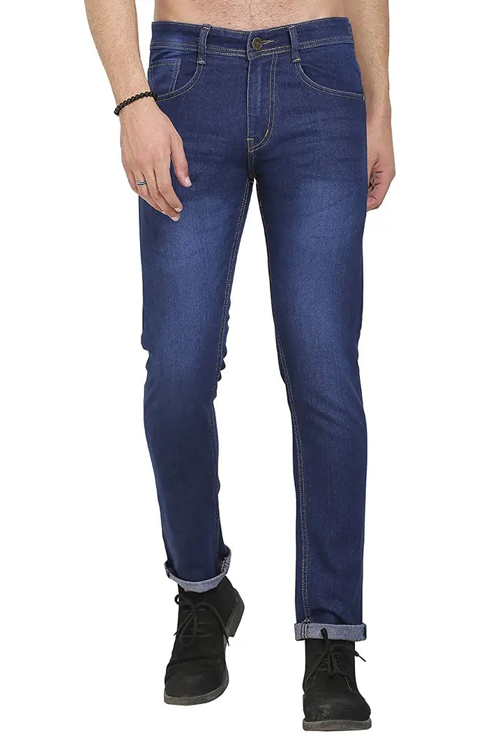 Stylish Cotton Blend Blue Regular Fit Denim Jeans For Men
