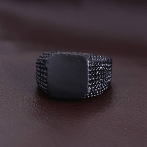 Black Coated Square Head Dotted Sides Stylish Ring for Men