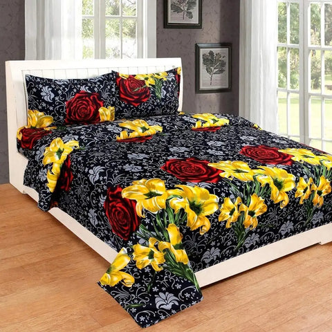 Comfortable Microfiber Abstract Double Bedsheet with Two Pillow Covers