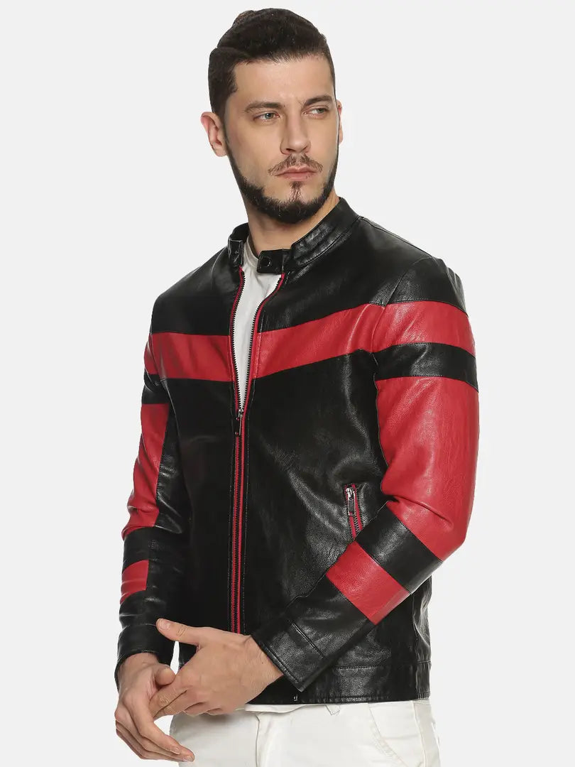 Elegant Red PU Long Sleeves Solid Jackets For Men
