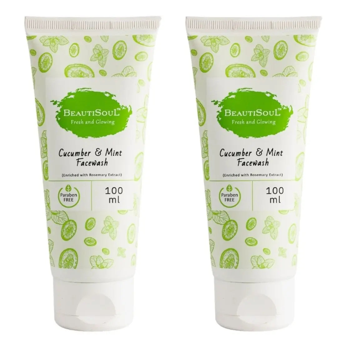 Beautisoul Cucumber and Mint Hydrating and Soothing Facewash, No Parabens, Daily Use Nourishing Facewash for Men and Women, Pack of 2 Combo Offer (100 ml x 2)