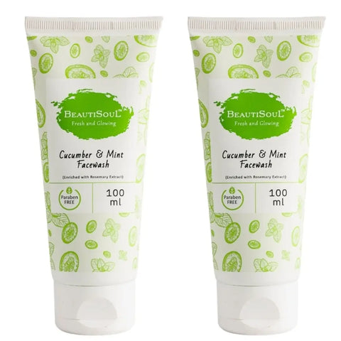 Beautisoul Cucumber and Mint Hydrating and Soothing Facewash, No Parabens, Daily Use Nourishing Facewash for Men and Women, Pack of 2 Combo Offer (100 ml x 2)