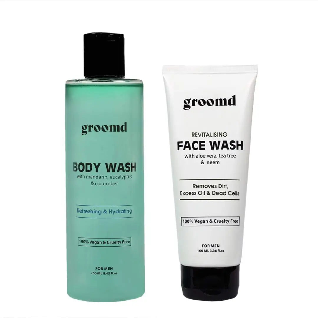 Groomd Daily Cleansing Duo - Revitalising Face wash (100ML)  Refreshing Body Wash (250ML) (2 Pcs)