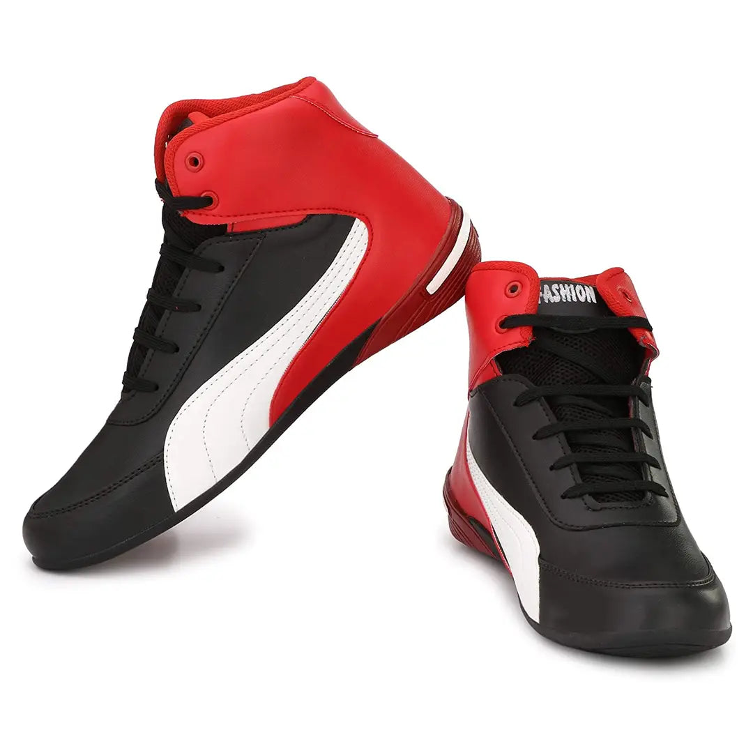 Stylish Fashionable Red Black Leatherette Trendy Modern Daily Wear Lace Ups Running Casual Shoes Sneakers For Men