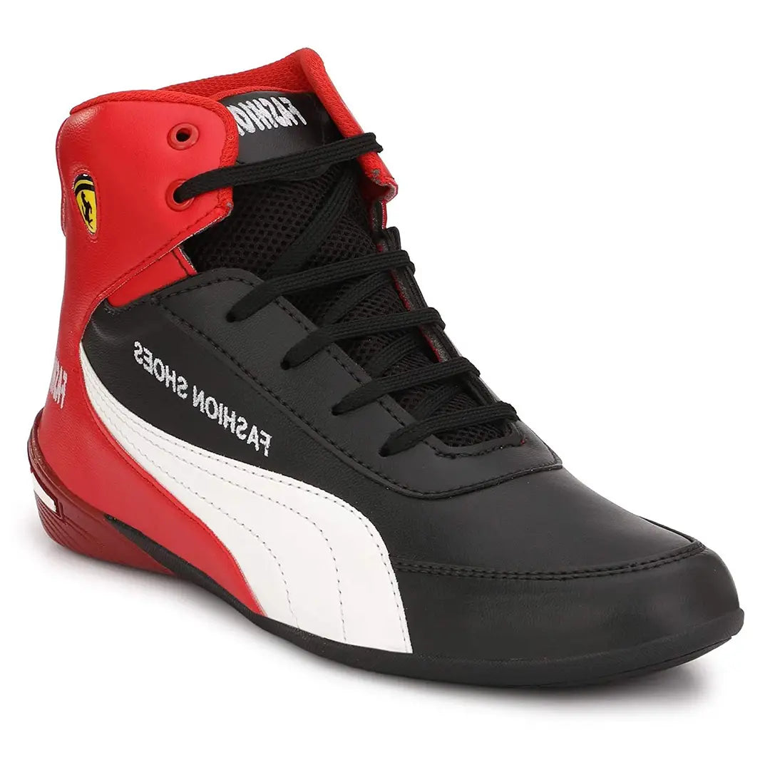 Stylish Fashionable Red Black Leatherette Trendy Modern Daily Wear Lace Ups Running Casual Shoes Sneakers For Men
