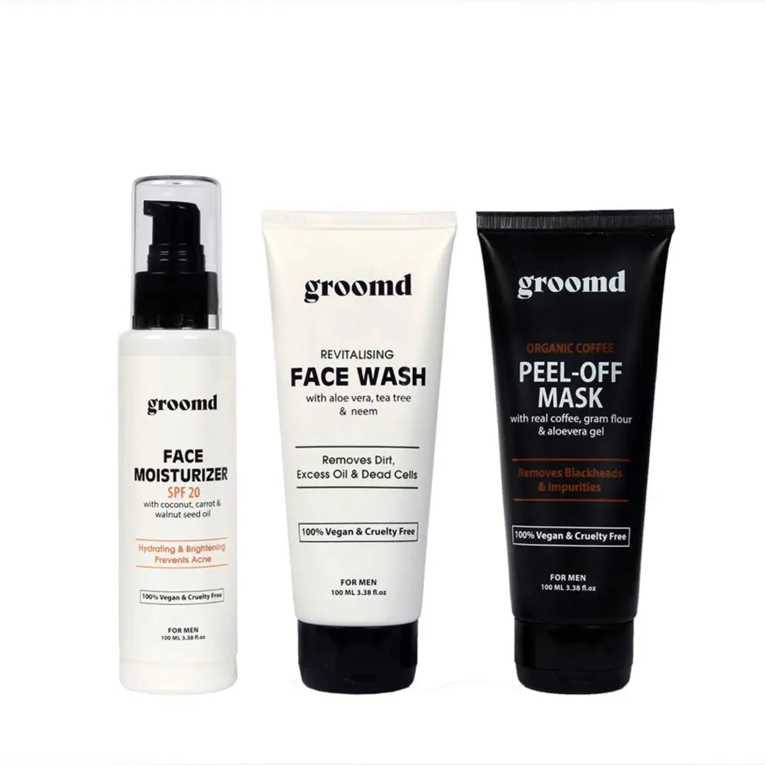 Groomd Face Brightening Set - Revitalising Face Wash (100ML), Oragnic Coffee Peel-Off Mask (100ML)  Daily Face Moisturiser (100ML) (3 Pcs)