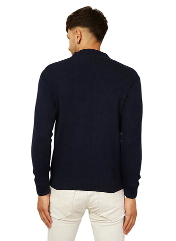 Trendy Acrylic Navy Blue Solid High Neck Sweater For Men