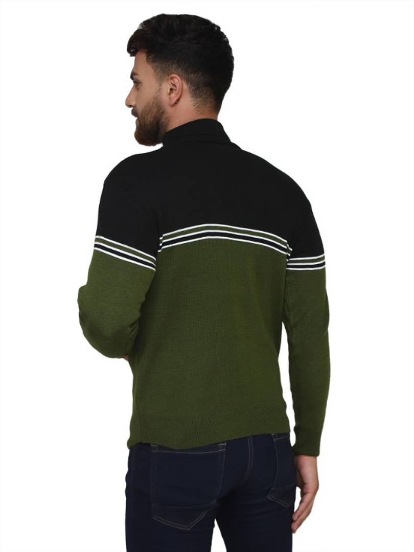 Classic Acrylic Striped High Neck Sweaters for Men