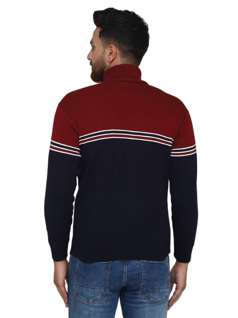 Classic Acrylic Striped High Neck Sweaters for Men