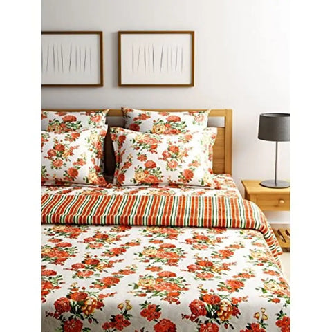 Turu Premium 300TC Cotton Reversible Double Bed Cover with 2 Pillow Covers  2 Cushion Covers, 230X250 cm (Floral Design)