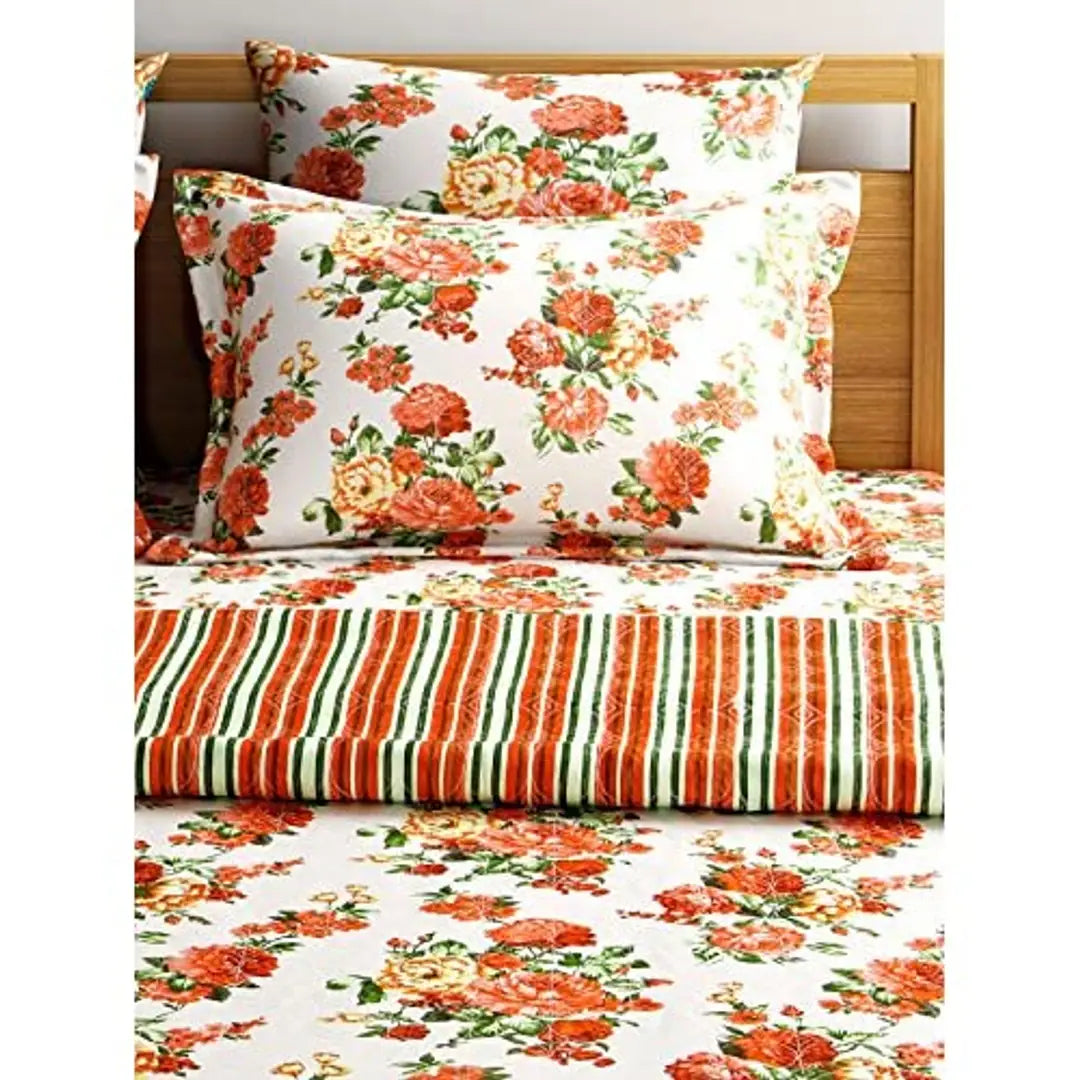 Turu Premium 300TC Cotton Reversible Double Bed Cover with 2 Pillow Covers  2 Cushion Covers, 230X250 cm (Floral Design)