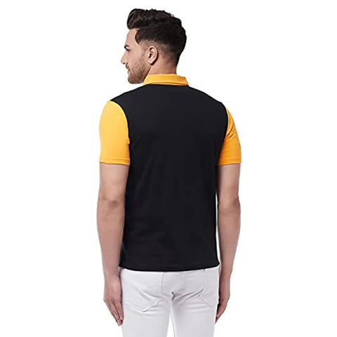 GRITSTONES Men's Regular Fit Cotton Half Sleeve Color Block Printed Polo T-Shirt