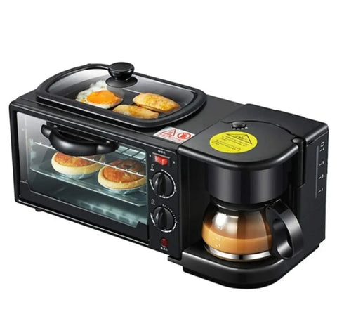 Countertop Microwave Mini Oven 3-in-1 Breakfast Station Coffeemaker Toaster Griddle Non‑Stick Grill Breakfast Machine Frying Pan Household Bread Pizza Multi-function Breakfast Hub