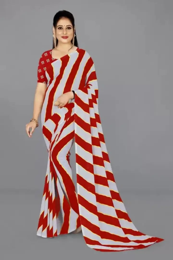 Womens Stripe Printed Georgette Saree with Running Blouse