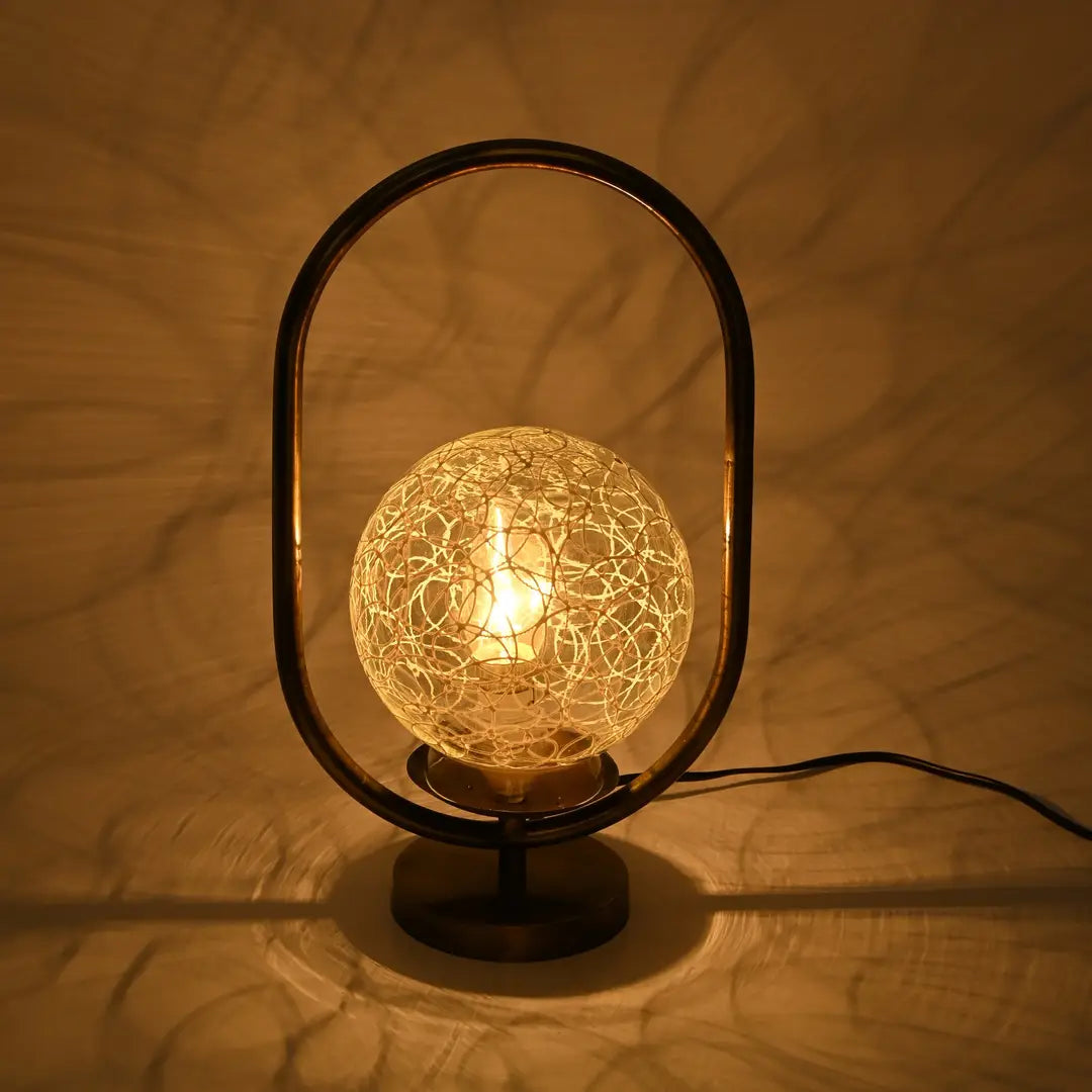 Stylish Design Oval Shape Color Table Lamp With Decorative Glass Shade