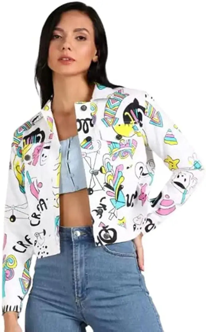 White Printed Jacket For Women