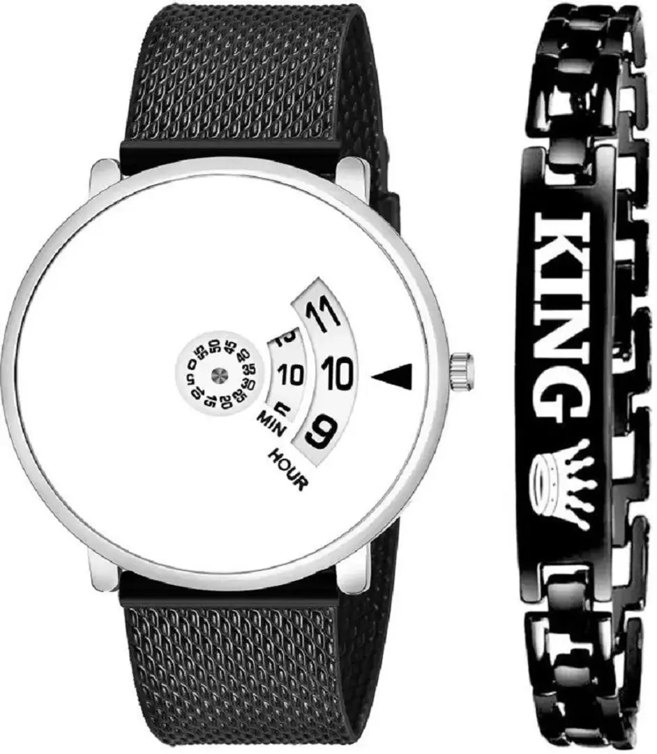 NEW  ROUND PU  Analog Men's Watch with bracelet