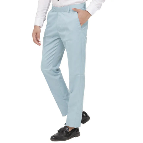 Kundan Men Poly-Viscose Blended Light Sky Blue Formal Trouser ( Pack of 1 Trouser )