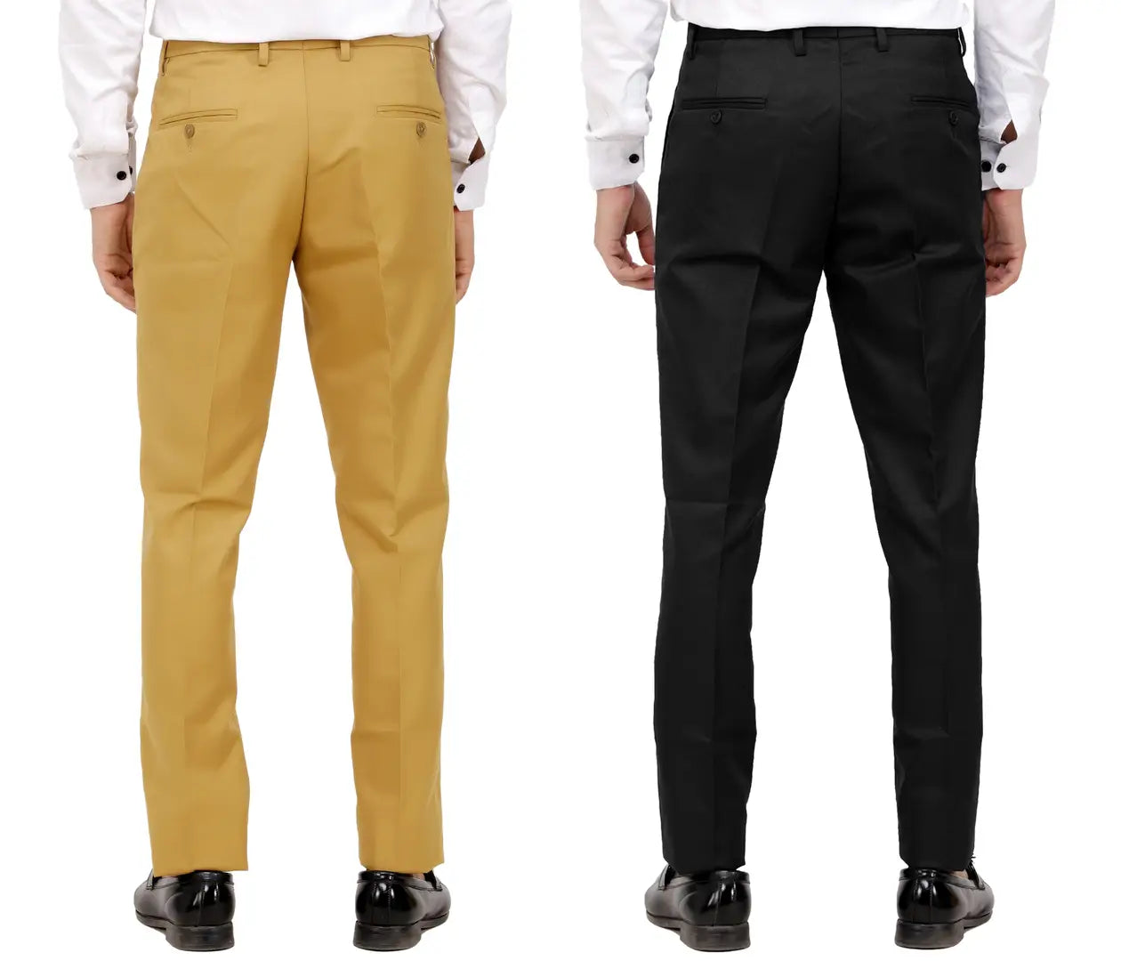 Kundan Men Poly-Viscose Blended Khaki and Black Formal Trousers ( Pack of 2 Trousers )