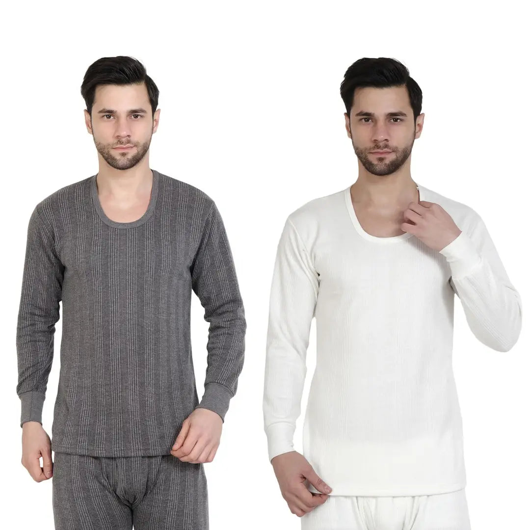 Zeffit Men's Solid Full Sleeve Top Thermal Combo /Upper Wear/Regular Fit Combo Set With Different Color- Grey  White