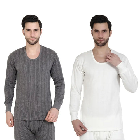 Zeffit Men's Solid Full Sleeve Top Thermal Combo /Upper Wear/Regular Fit Combo Set With Different Color- Grey  White