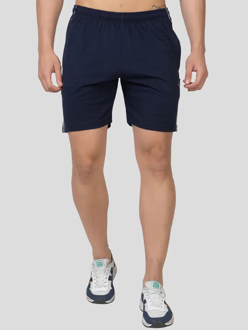Zeffit Solid Cotton Blend Shorts For Men - Navy