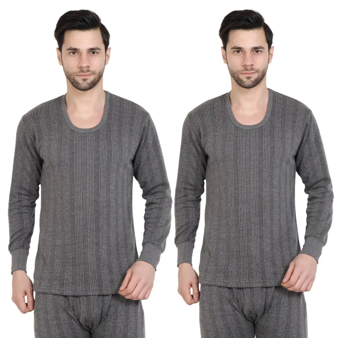 Stylish Grey Cotton Blend Solid Thermal Tops For Men- Pack Of 2